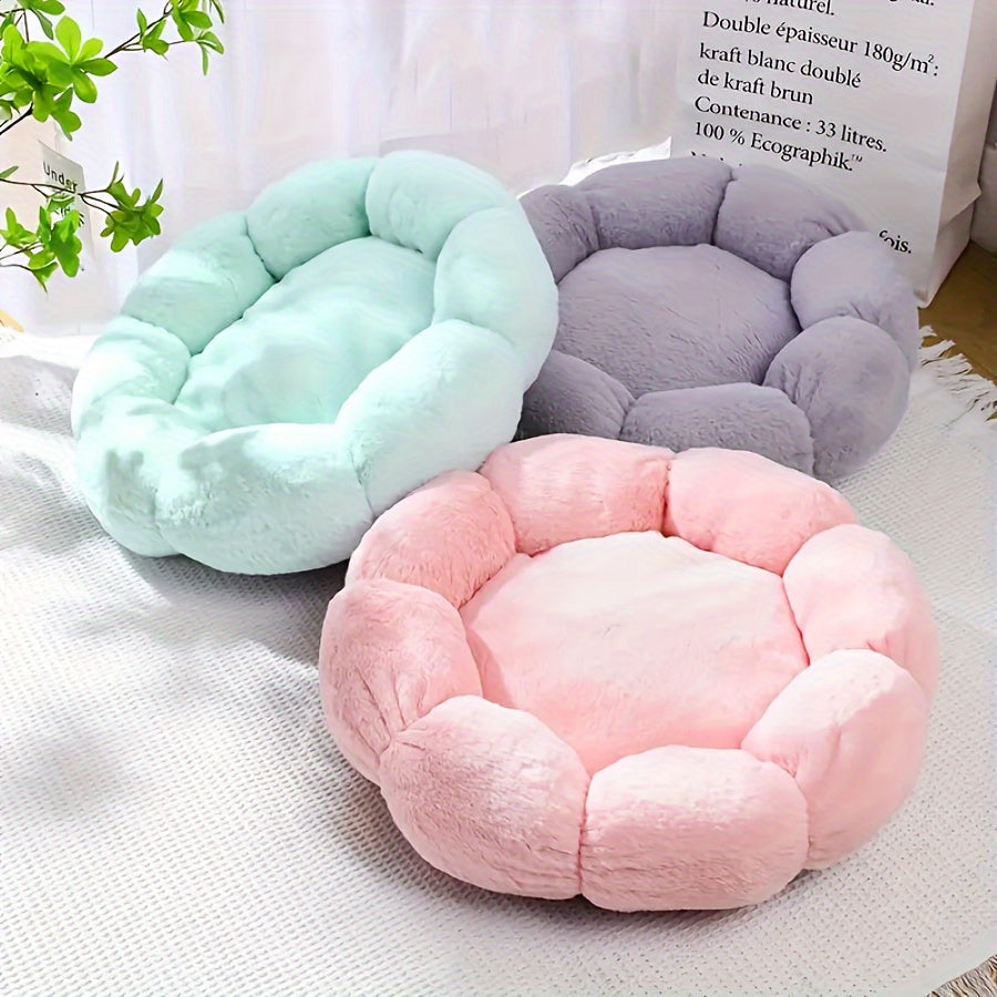 Cozy Round Plush Pet Mat For Small to Medium Dogs & Cats - Soft Fleece Bed With Non-Slip Bottom, Cute Floral Design