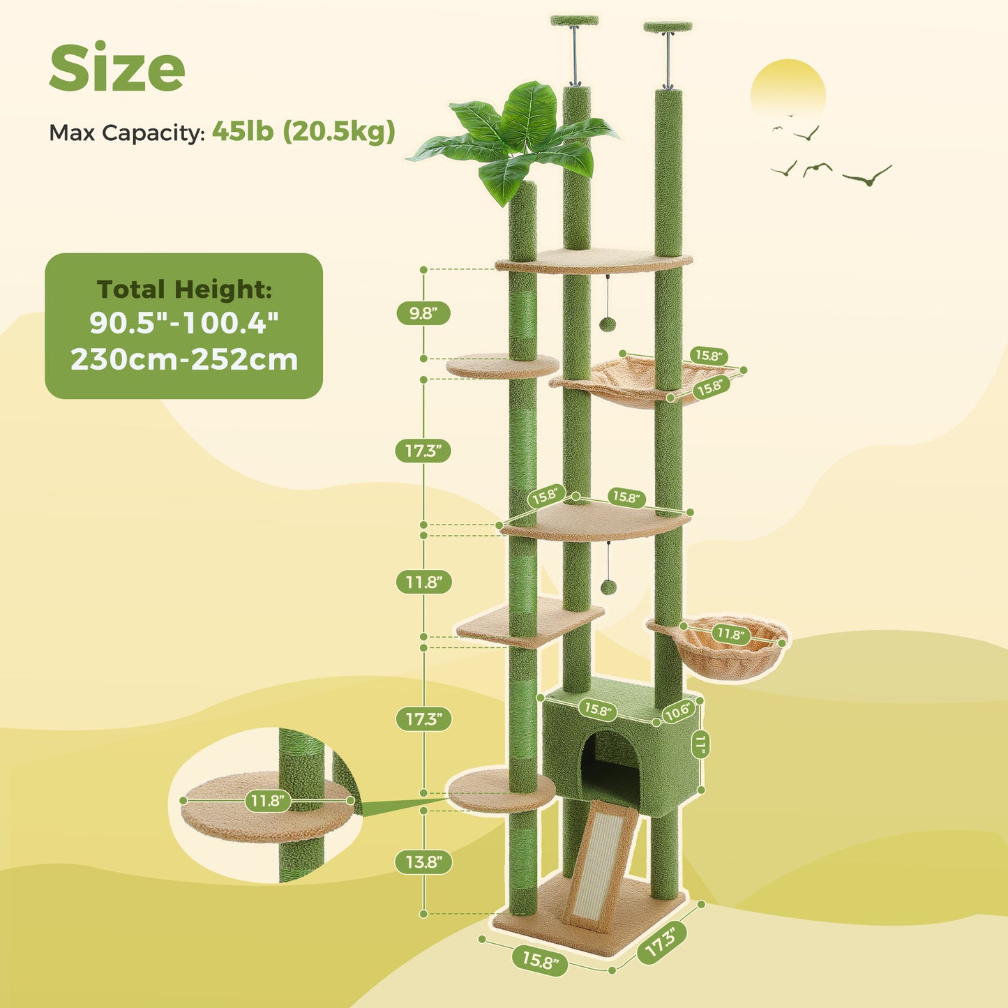 Tall Cat Tree – Adjustable Floor-to-Ceiling Cat Climbing Tower for Active Cats