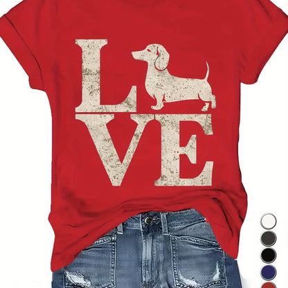 "LOVE" Dachshund Silhouette Women's T-Shirt – Pure Cotton Comfort Fit