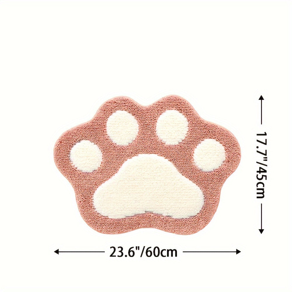 Ultra-Soft Flocked Bath Mat – Non-Slip, Absorbent & Machine Washable with Cute Paw Print Design for Bathroom Decor