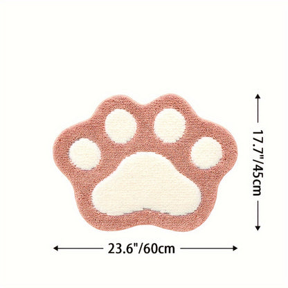 Ultra-Soft Flocked Bath Mat – Non-Slip, Absorbent & Machine Washable with Cute Paw Print Design for Bathroom Decor