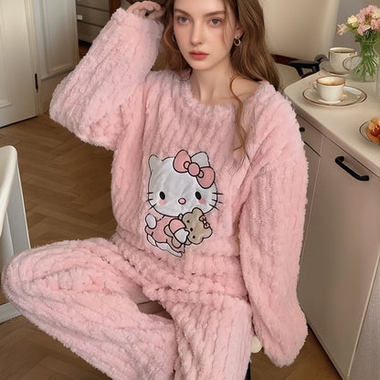 Hello Kitty Plush Pajama Set – Cozy Loungewear for Fall & Winter