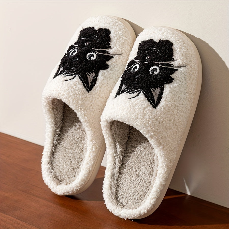 Cozy & Cute Kitty Winter Slippers for Women – Warm, Non-Slip Corduroy Home Shoes