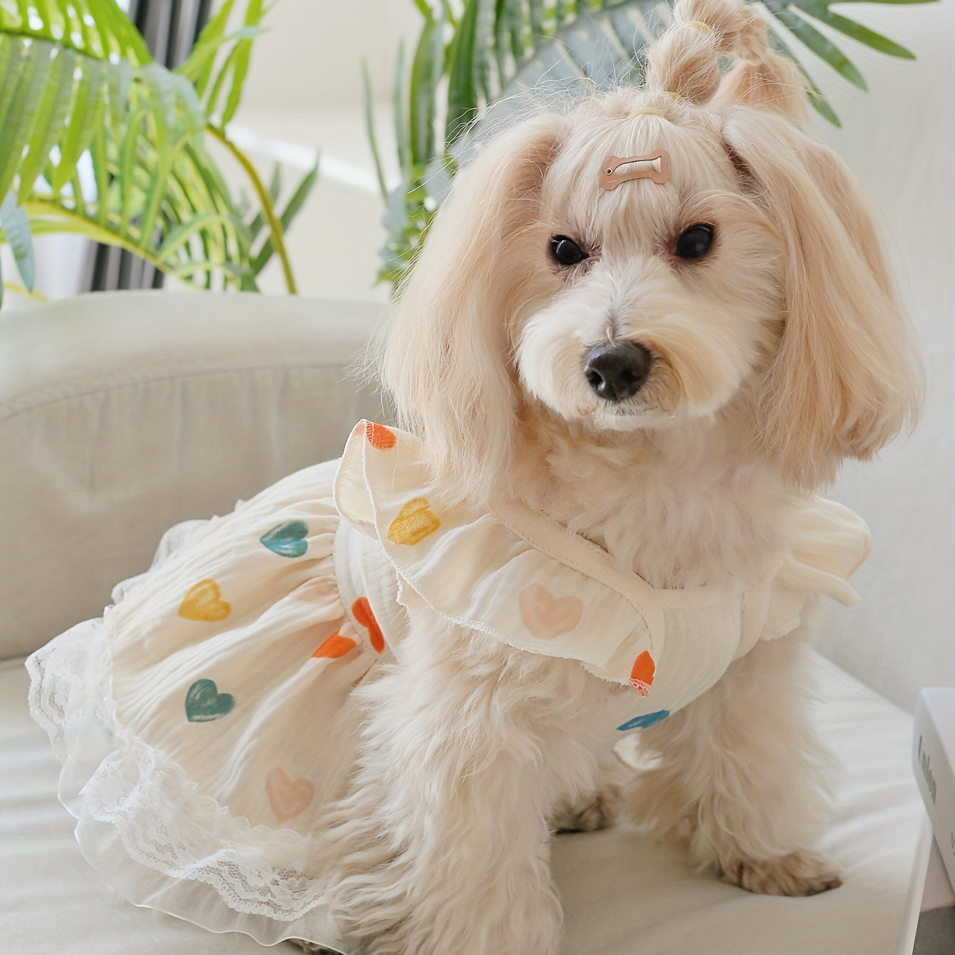 Summer Pet Dress with Cute Heart Graphic and Lace Trim for Dogs and Cats - Keep Your Furry Friend Cool and Stylish