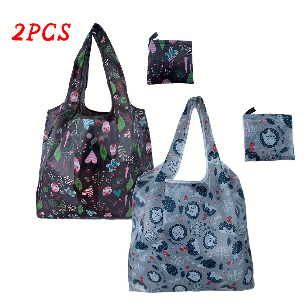 Reusable Polyester Grocery Bags - Cute Cat & Dog Design (2pcs)