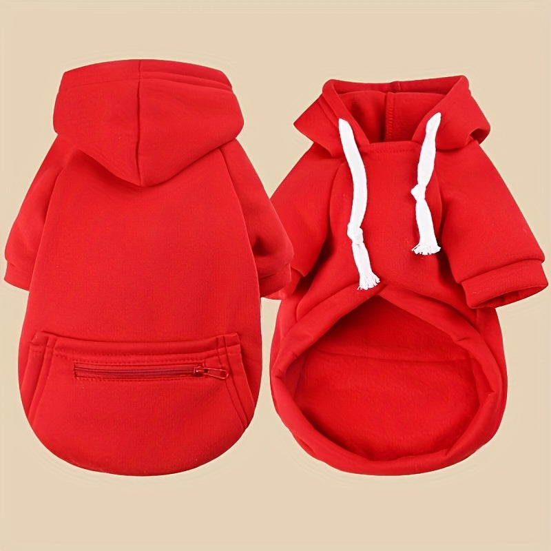 Cozy Red Pet Hoodie with Zipper Pocket – Stylish Comfort for Your Furry Friend