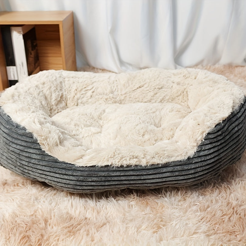 Cozy Oval Corduroy Dog Bed – Plush Comfort for Your Furry Companion