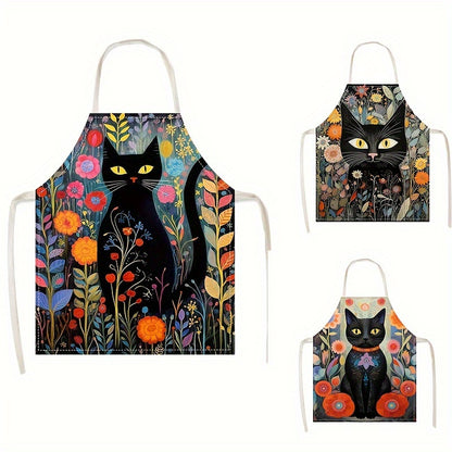 Colorful Cartoon Cat Linen Apron – Creative Style for Cooking and Parties