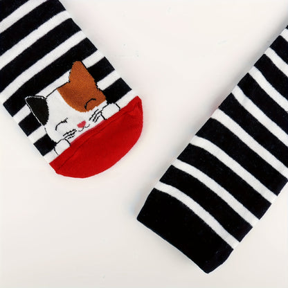 5-Pack Cozy Women's Cute Cat Print Short Ankle Socks - Perfect Gift for Her