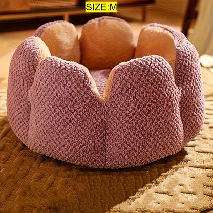 Petal-Shaped Cat Bed – Soft Plush Round Pet Basket for Cats and Small Dogs