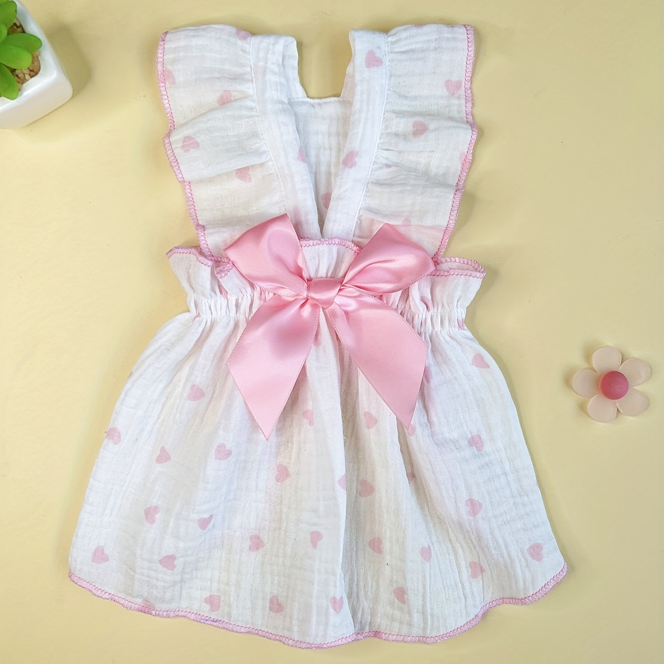 Cute Heart Print Dog Cat Dress with Bow Decoration - Perfect for Birthdays and Holidays