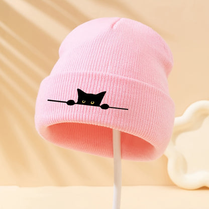 Unisex Cartoon Cat Embroidery Knit Beanie – Stylish Winter Warmth for Cat Lovers