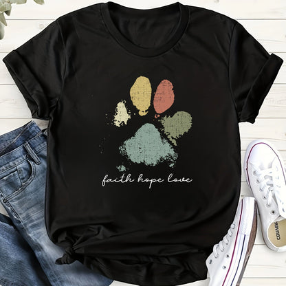 Colorblock Paw Print Crew Neck T-Shirt – Casual Short Sleeve Top for Spring & Summer