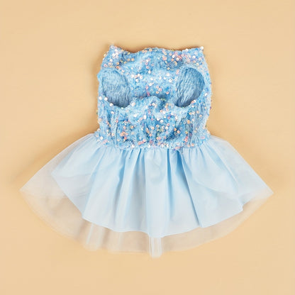 Sparkle and Shine: Pet Sleeveless Sequin Bow Mesh Dress