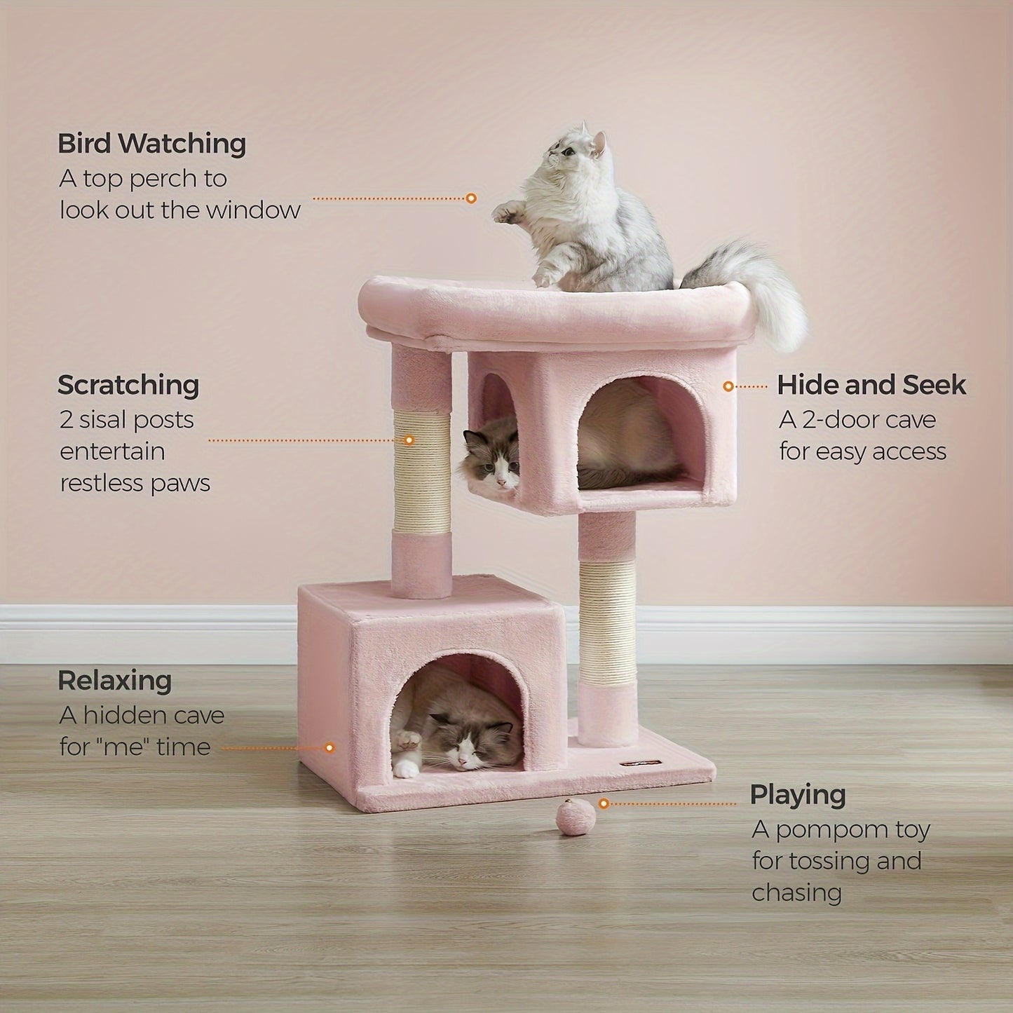 Feandrea 33.1-Inch Cat Tree – Spacious Comfort for Large Cats