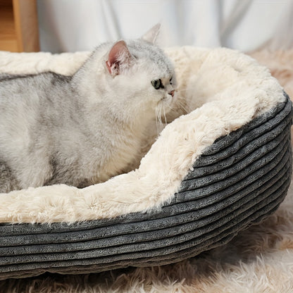 Cozy Oval Corduroy Dog Bed – Plush Comfort for Your Furry Companion