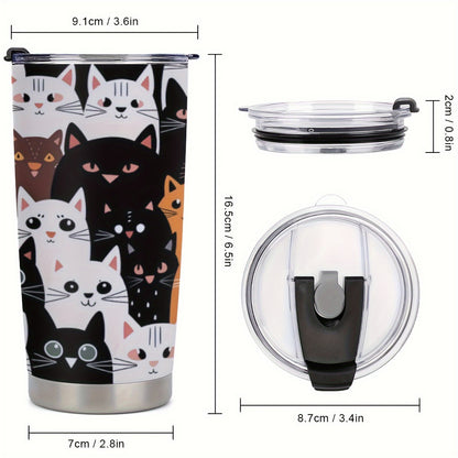 20oz Cute Cat Print Stainless Steel Travel Mug – Stylish, Durable, and Insulated