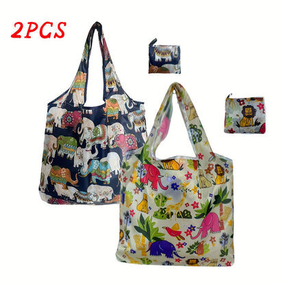 Reusable Polyester Grocery Bags - Cute Cat & Dog Design (2pcs)