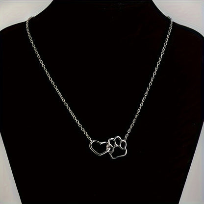 Simple Dog Footprint Heart Pendant Necklace – Adorable Jewelry for Dog Lovers