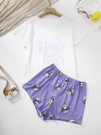 Women's Pet Themed Cat Print Pajama Set