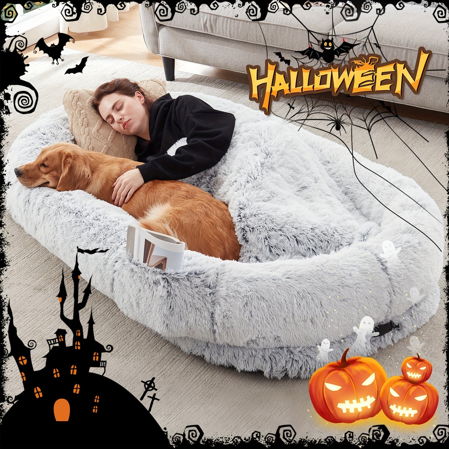 Human Dog Bed – Oversized Faux Fur Dog Bed for Pets and People