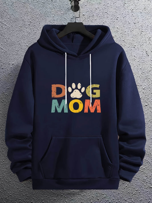 Adult Pet Themed "DOG MOM" Letter Print Long Sleeve Hoodie Sweatshirt – Casual Sports & Fashionable Streetwear