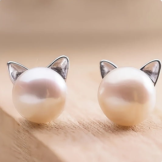 Elegant Cat Ear Pearl Stud Earrings designed to bring a playful yet sophisticated flair to any outfit