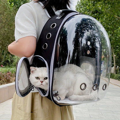 Transparent Space Capsule Cat Backpack | Designed with a stylish, clear acrylic bubble front, this portable pet carrier allows your feline friend to enjoy the scenery while feeling safe and secure.