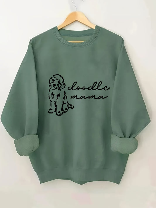 Women's Casual Crew Neck Long Sleeve Sweatshirt, featuring a charming "Doodle Mama" print. Designed for comfort and style, this sweatshirt is perfect for dog lovers