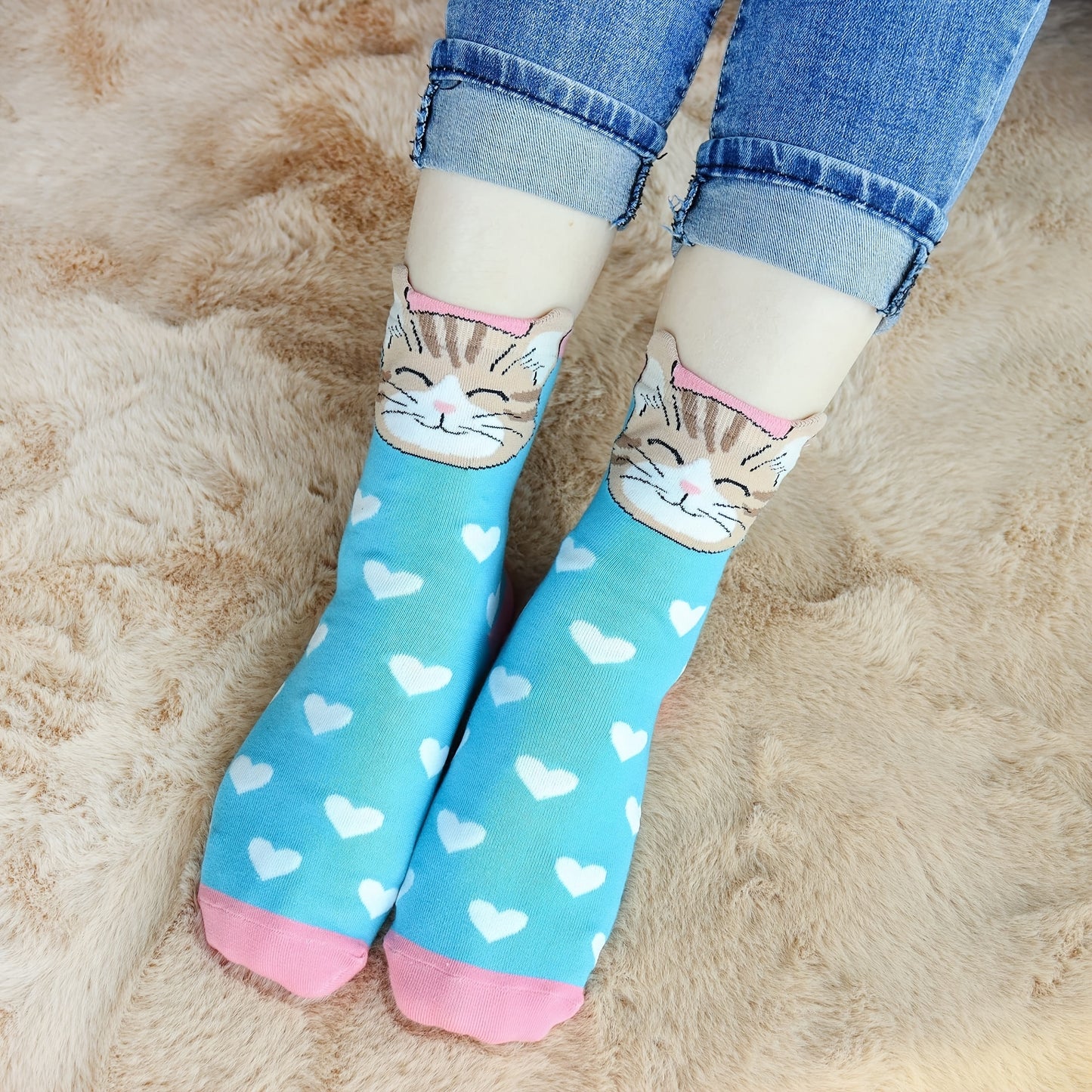 5 Pairs Women's Cat Socks - Perfect Cat Gifts for Cat Lovers, Moms, and Women