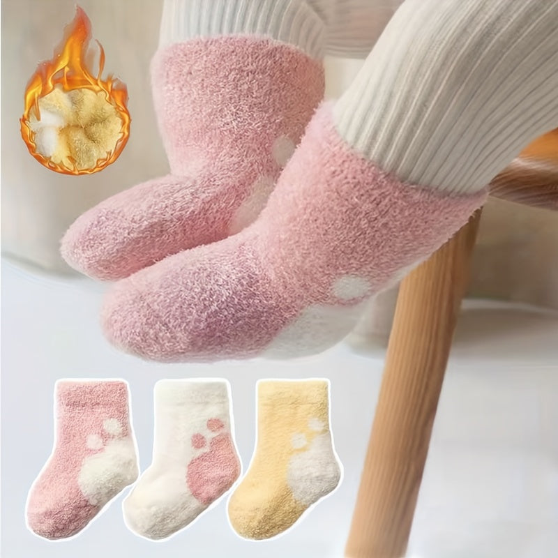 Kid's Soft & Skin-Friendly Color Block Paw Pattern Socks – 3 Pairs for Autumn & Winter