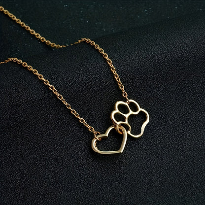 Simple Dog Footprint Heart Pendant Necklace – Adorable Jewelry for Dog Lovers