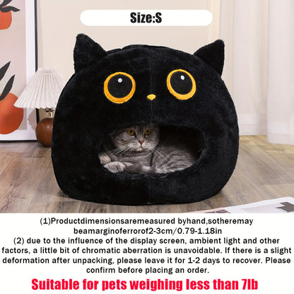 Cartoon Cat House Bed – Cozy Winter Warm Enclosed Pet Cave for Cats and Small Dogs