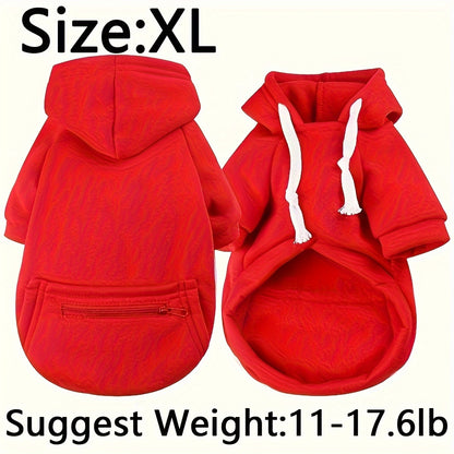 Cozy Red Pet Hoodie with Zipper Pocket – Stylish Comfort for Your Furry Friend