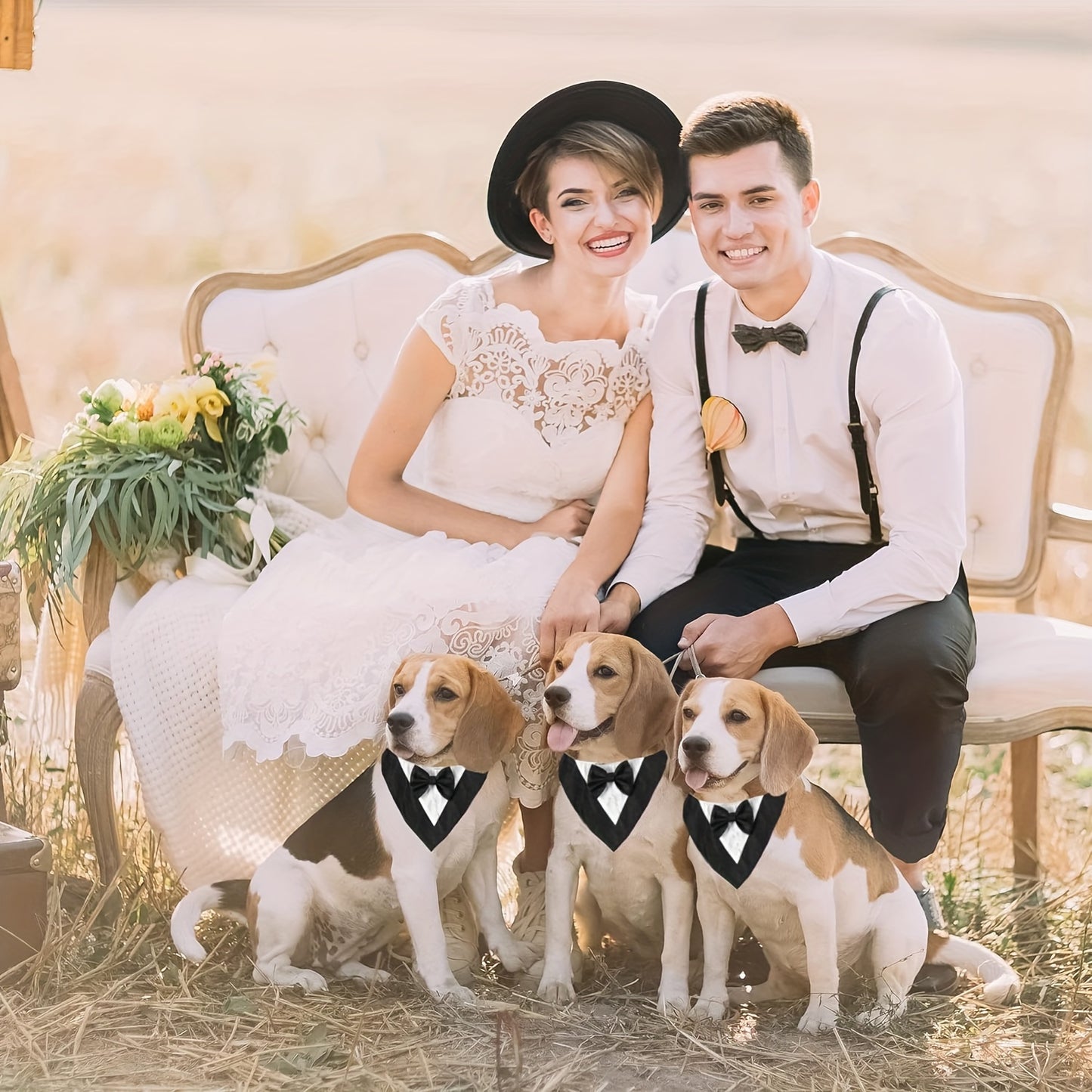 Elegant Dog Tuxedo Bandana with Bowtie Collar