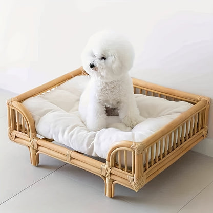 Summer Cool Rattan Woven Pet Bed – Bohemian Comfort for Small Dogs