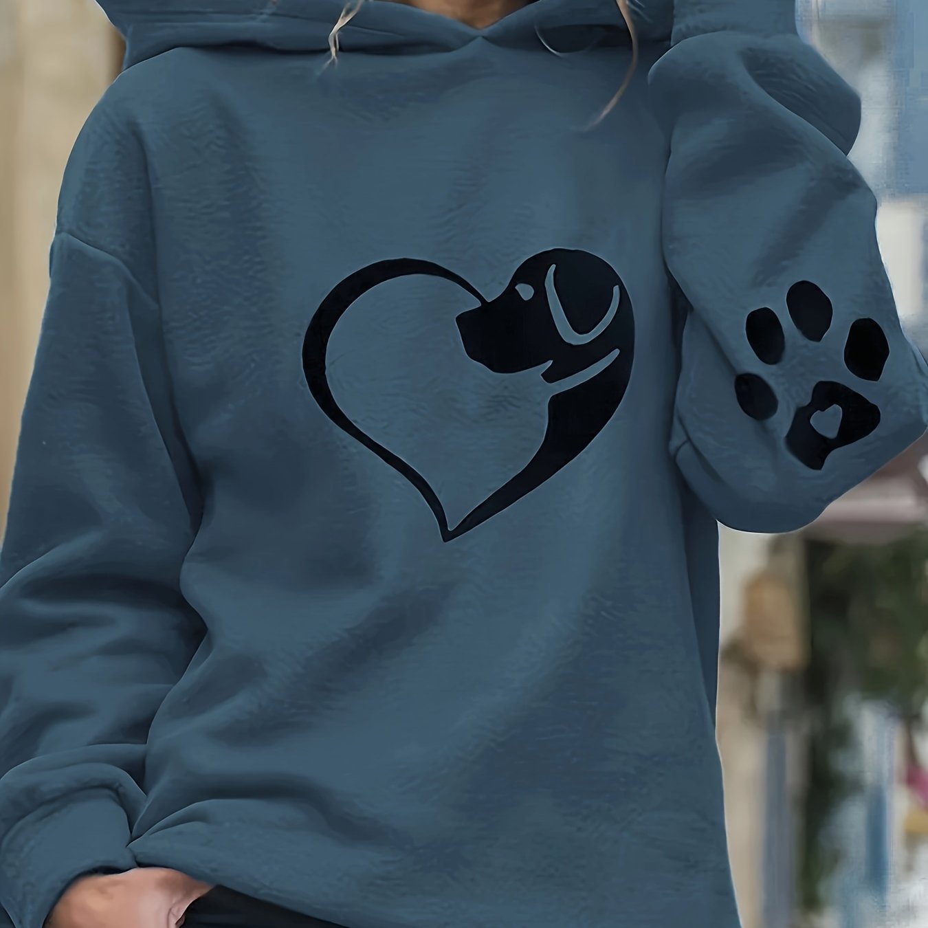 Casual Long Sleeve Dog & Heart & Paw Print Hoodie Sweatshirt – Women's Clothing