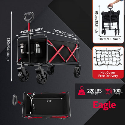 Foldable Collapsible Portable Wagon Cart – 330LBS Capacity for Pets & Outdoor Adventures