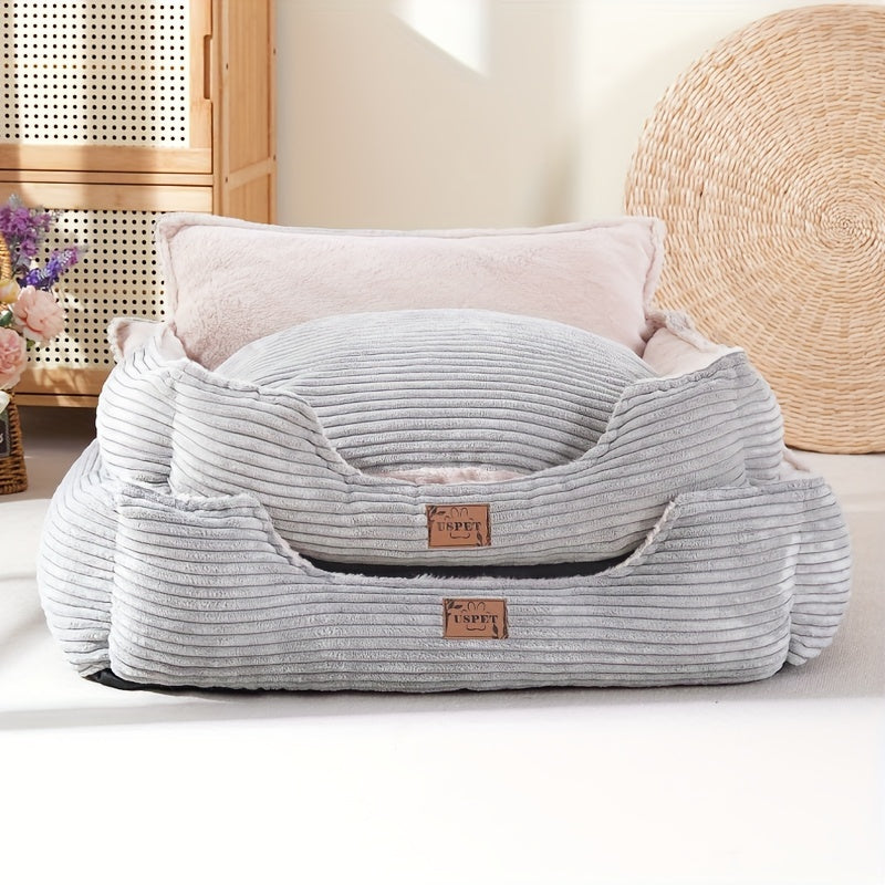 Cozy Corduroy PET Bed with Removable Cushion