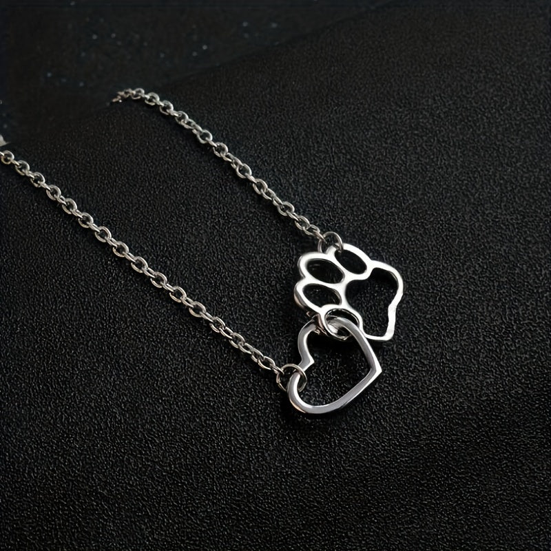 Simple Dog Footprint Heart Pendant Necklace – Adorable Jewelry for Dog Lovers