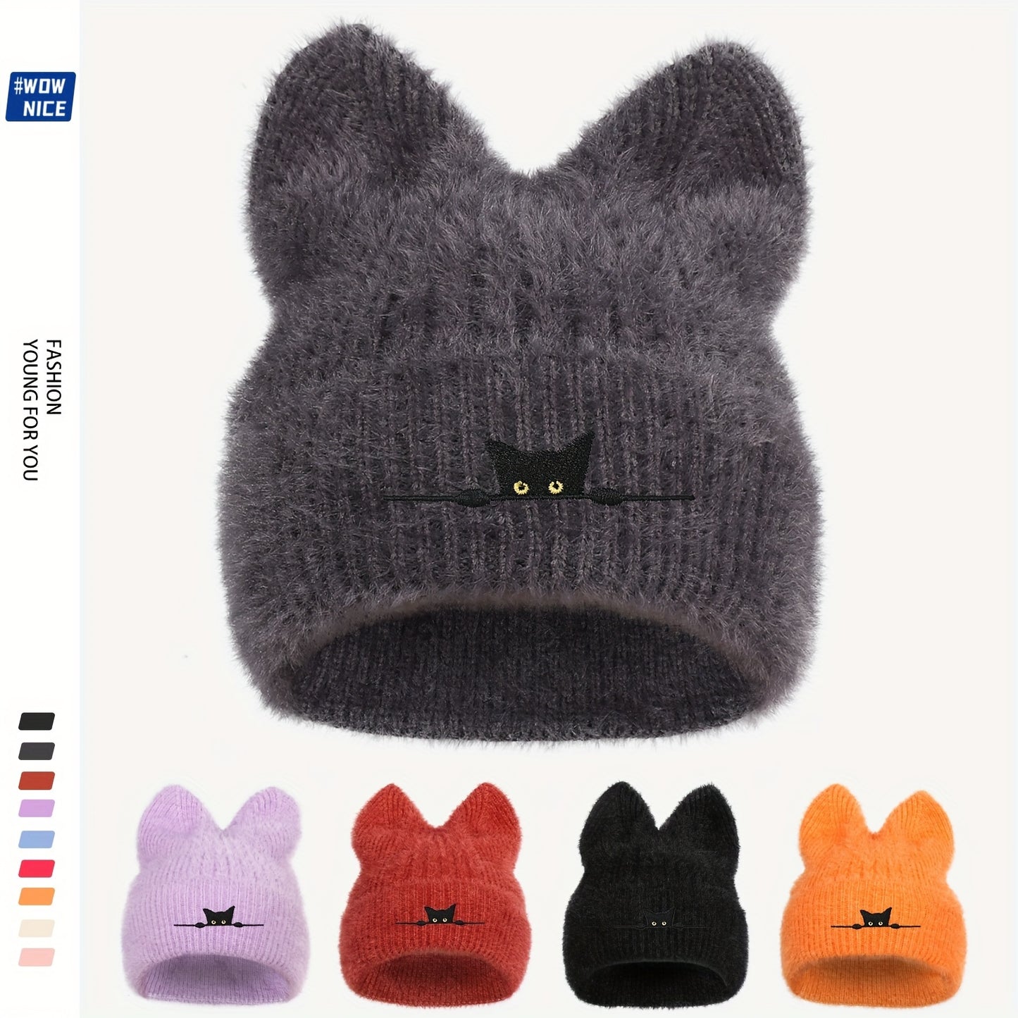 Cozy Black Cat Embroidered Knit Beanie – Stylish Warmth for Winter Adventures