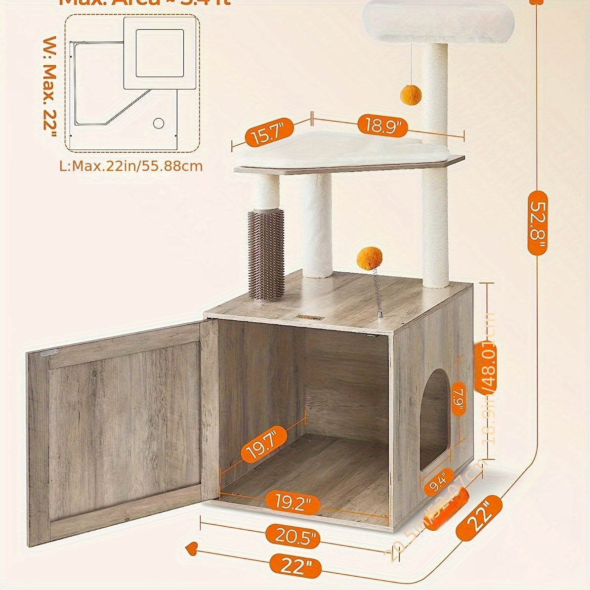 WoodyWonders Cat Tree with Litter Box Enclosure - 2-in-1 Modern Cat Tower for Indoor Cats