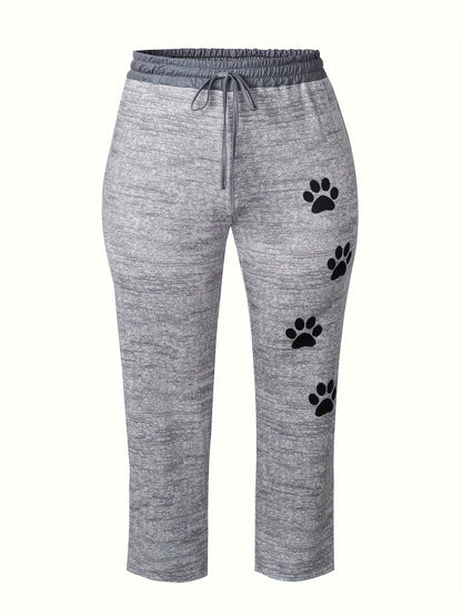 Plus Size Women's Athletic Jogger Pants with Cartoon Paw Print – Stylish & Comfortable for All Seasons