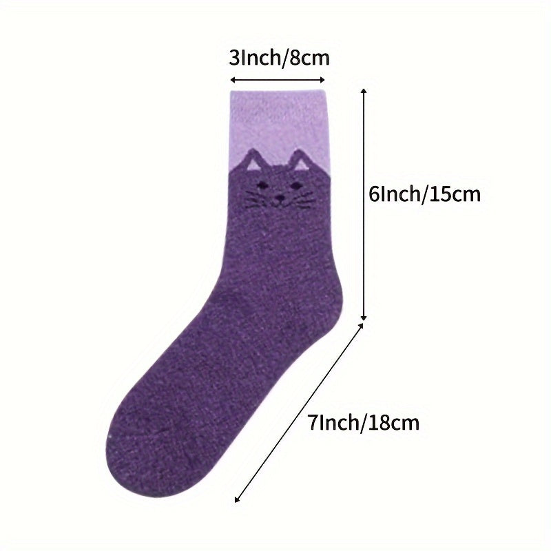 5 Pairs Cute Cat Socks – Thick Winter Warm Crew Socks for Women and Men