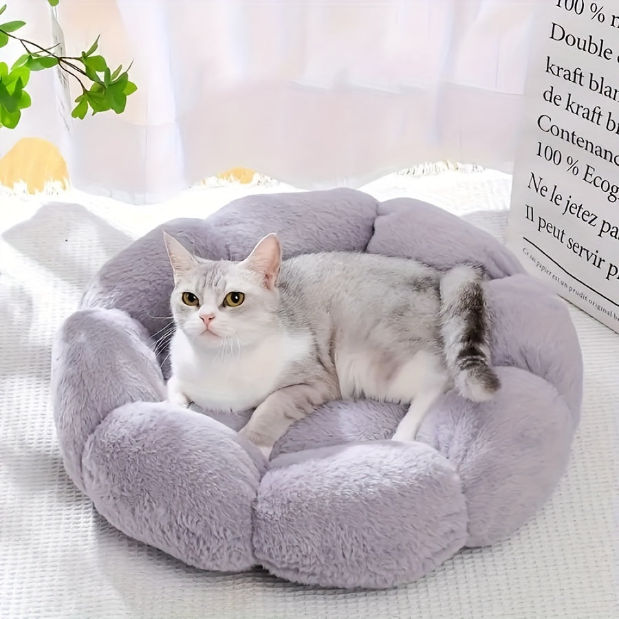 Cozy Round Plush Pet Mat For Small to Medium Dogs & Cats - Soft Fleece Bed With Non-Slip Bottom, Cute Floral Design