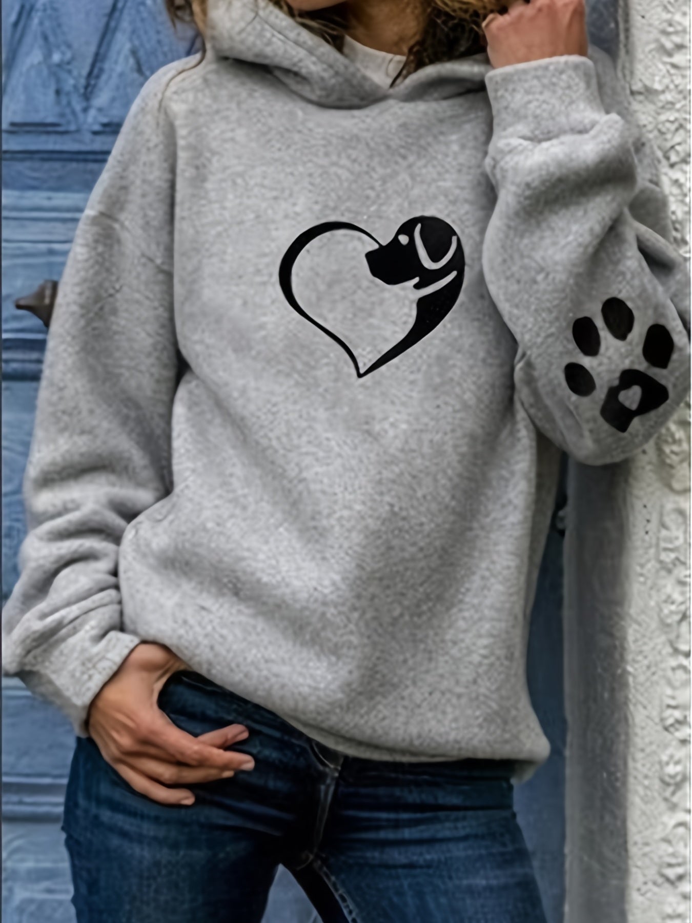 Casual Long Sleeve Dog & Heart & Paw Print Hoodie Sweatshirt – Women's Clothing