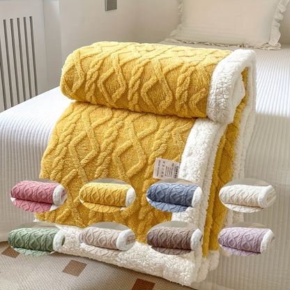 Double-Sided Fleece Bed Blanket - Thickened Geometric-Patterned Sofa Blanket for All Seasons