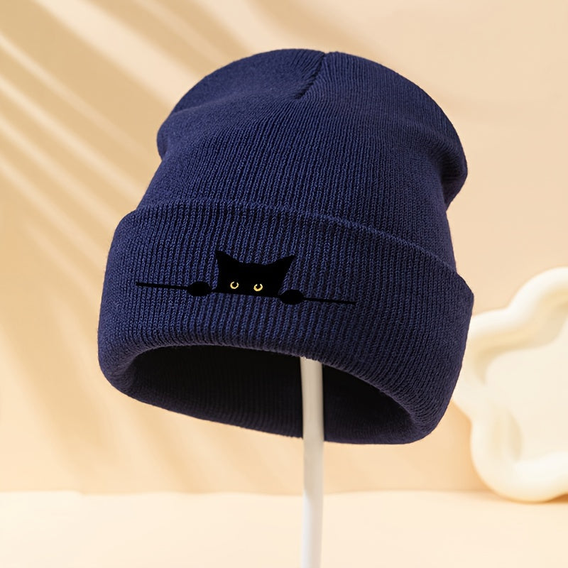 Unisex Cartoon Cat Embroidery Knit Beanie – Stylish Winter Warmth for Cat Lovers