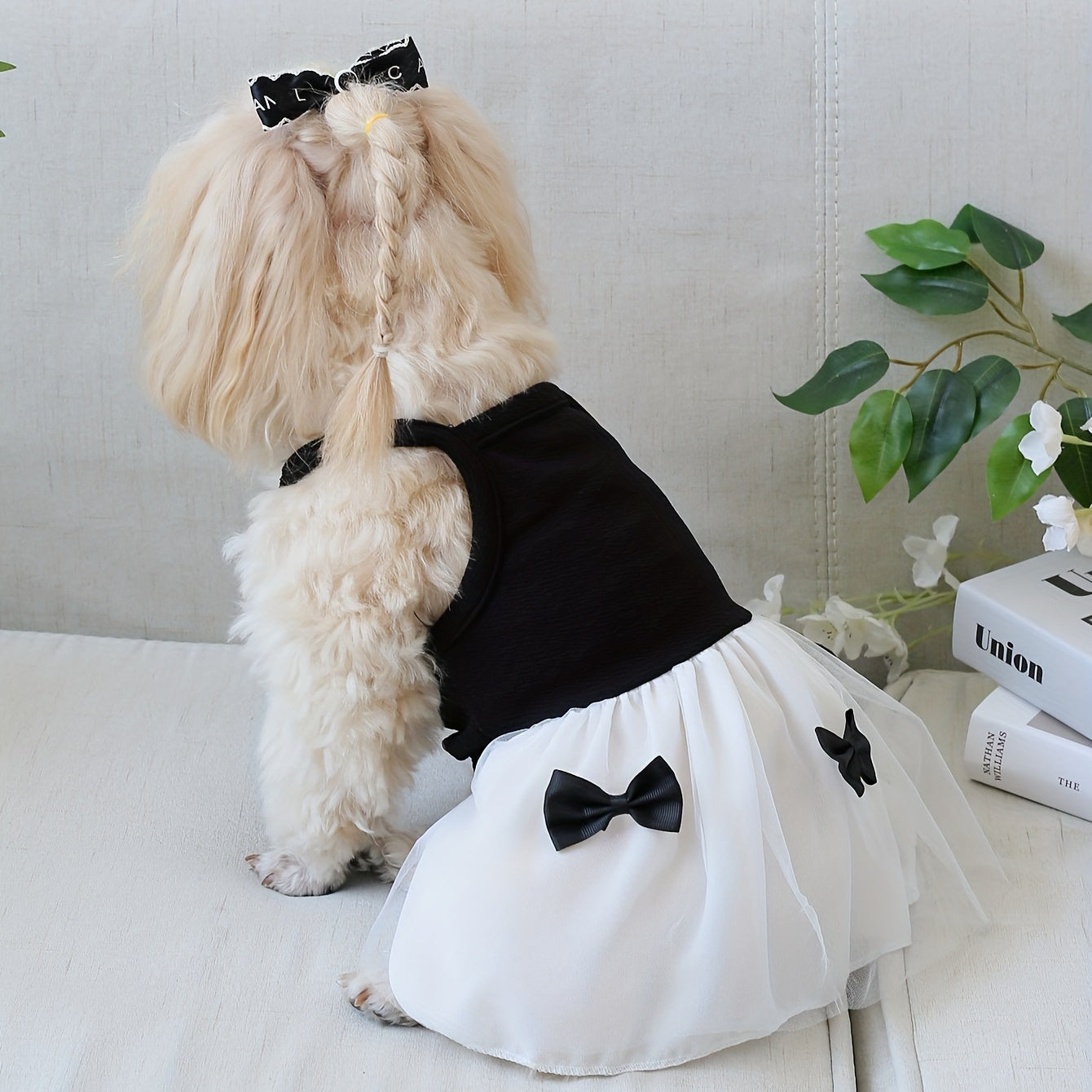 Chic Hepburn-Inspired Pet Dress with Bowknot - Breathable Mesh Tutu Skirt for Small to Medium Dogs and Cats