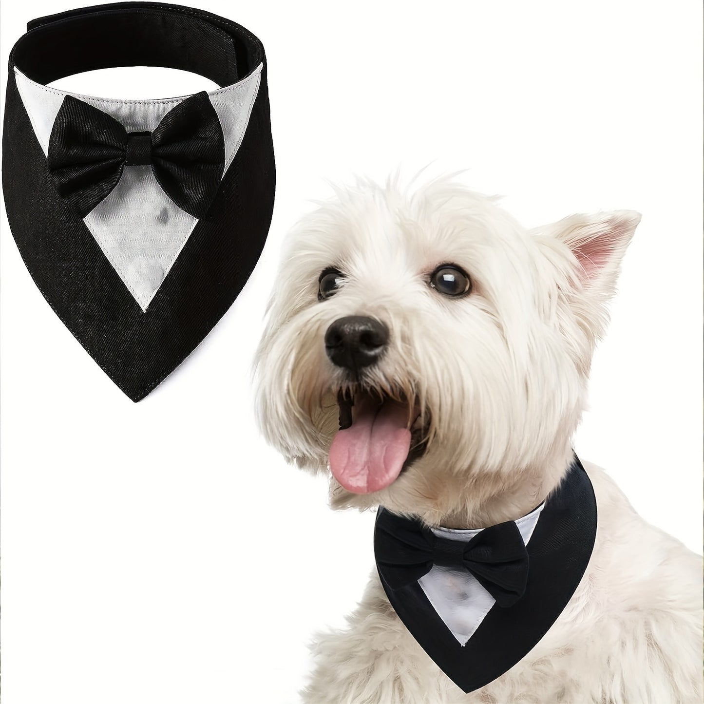 Elegant Dog Tuxedo Bandana with Bowtie Collar